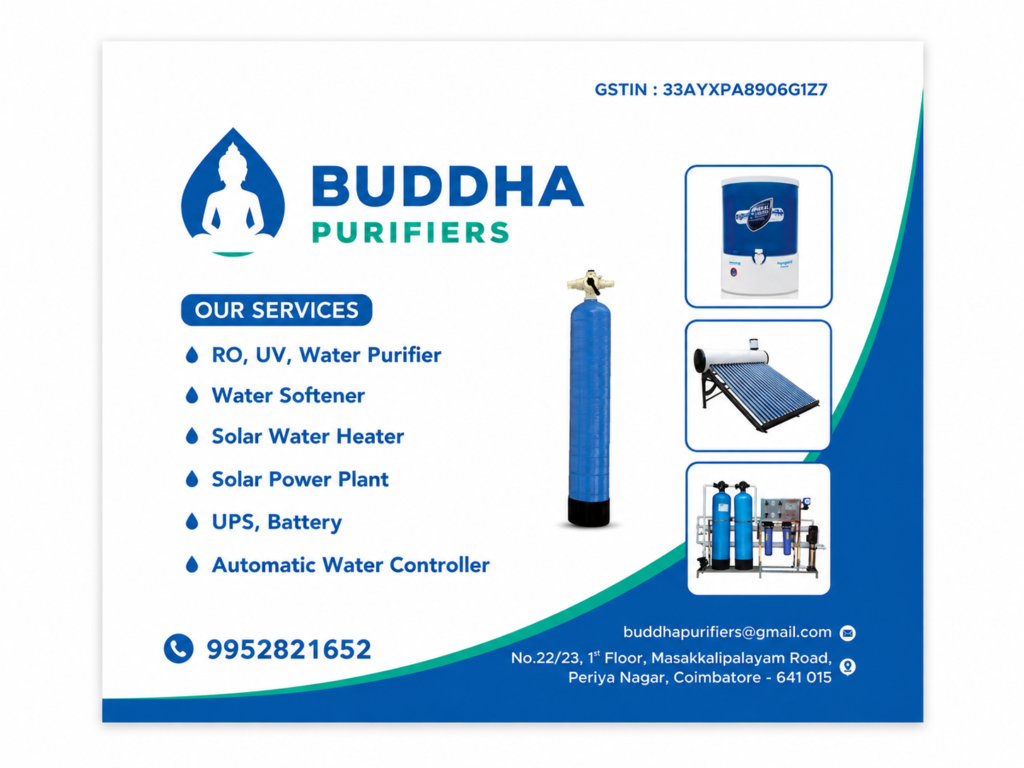 Buddha Purifiers water purifier, water softener and solar water heater services in Coimbatore